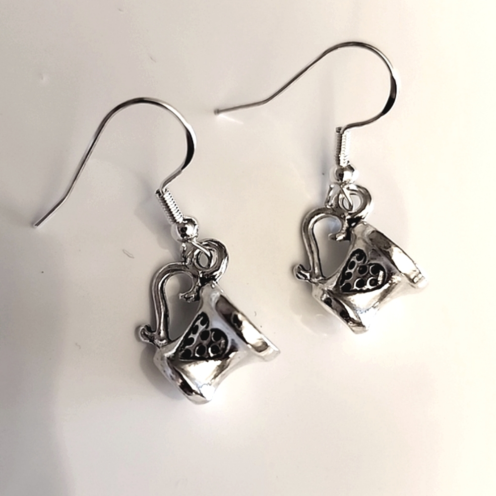 I Love Coffee Mug Earrings 925 Silver Posts  Mugs With Hearts